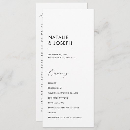 Minimalistische zwart-wit eenvoudige katholieke br programmakaart (Voorkant / Achterkant)