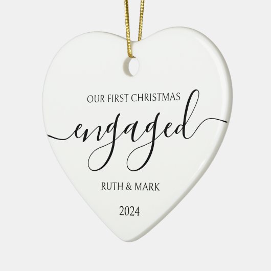 Minimalistische zwart-wit eerste kerstmis verloofd keramisch ornament (Links)