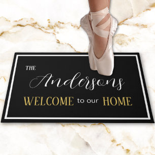 Minimalistische Zwart Wit Elegant Script Familiena Deurmat