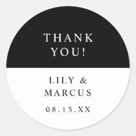 Minimalistische zwart-wit elegante huwelijksgunst ronde sticker