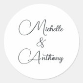 Minimalistische zwart-wit elegante monogram bruilo ronde sticker (Voorkant)