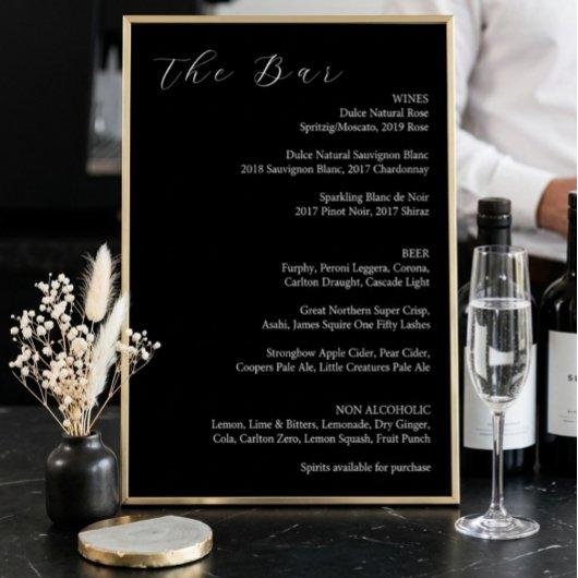 Minimalistische Zwart & Wit Elegante Trouwbarmenu Feestdagenkaart