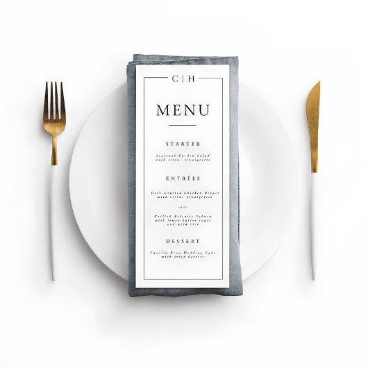 Minimalistische Zwart & Wit Elegante Trouwmenu Menu