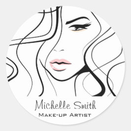 Minimalistische zwart-wit elegante vrouwelijke mak ronde sticker