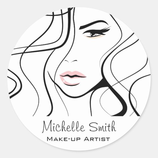 Minimalistische zwart-wit elegante vrouwelijke mak ronde sticker (Voorkant)