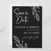 Minimalistische zwart-wit Eucalyptus Leaf bruiloft Save The Date (Voorkant)