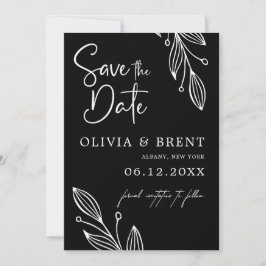Minimalistische zwart-wit Eucalyptus Leaf bruiloft Save The Date