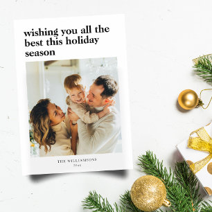 Minimalistische zwart-wit familiefoto met Kerstmis Feestdagenkaart