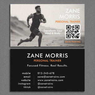 Minimalistische zwart-wit fitnesstrainer Foto Visitekaartje