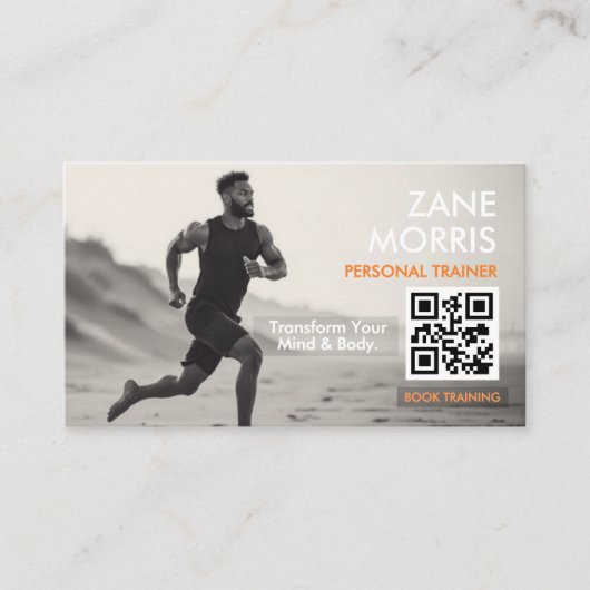 Minimalistische zwart-wit fitnesstrainer Foto Visitekaartje (Voorkant)