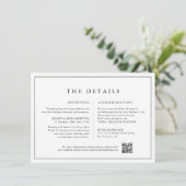 Minimalistische zwart-wit foto bruiloft details informatiekaartje (Staand voorkant)