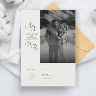 Minimalistische zwart wit foto bruiloft kaart