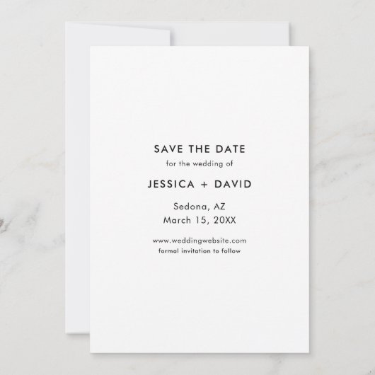 Minimalistische zwart-wit foto bruiloft save the date (Achterkant)