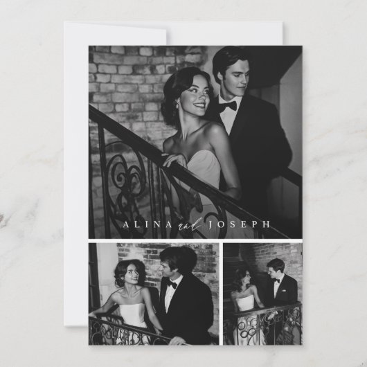 Minimalistische zwart-wit foto bruiloft uitnodigin kaart (Voorkant)