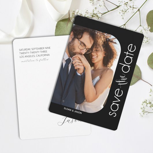 Minimalistische zwart-wit foto de datum opslaan save the date