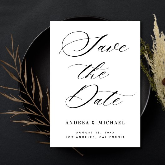 Minimalistische zwart-wit foto- en QR-code bruilof Save The Date