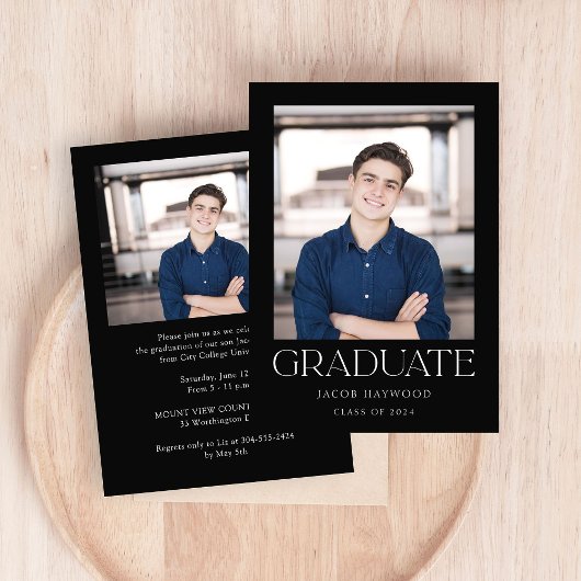 Minimalistische Zwart Wit Foto Graduation Party Kaart