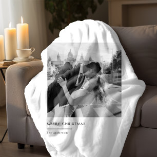 Minimalistische zwart-wit foto kerstcadeau sherpa deken