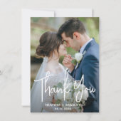 Minimalistische zwart-wit foto moderne bruiloft bedankkaart (Voorkant)
