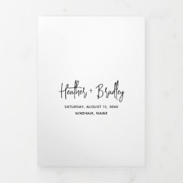 Minimalistische zwart-wit foto moderne bruiloft drieluik uitnodiging