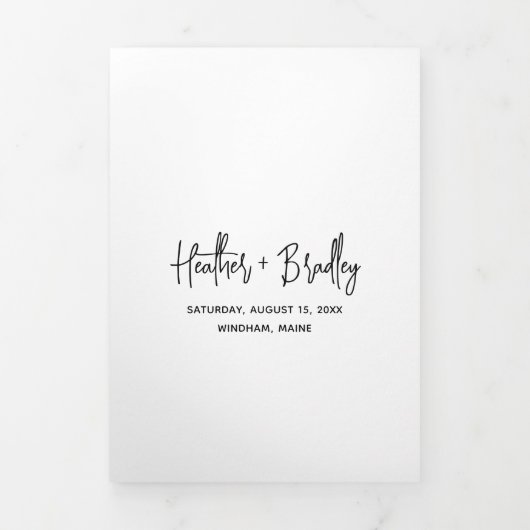 Minimalistische zwart-wit foto moderne bruiloft drieluik uitnodiging (Cover)