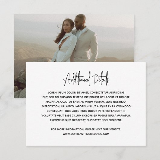 Minimalistische zwart-wit foto moderne bruiloft informatiekaartje (Voorkant / Achterkant)
