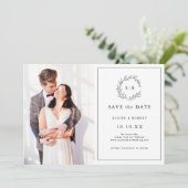 Minimalistische zwart-wit foto moderne bruiloft save the date (Staand voorkant)