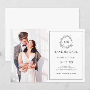 Minimalistische zwart-wit foto moderne bruiloft save the date