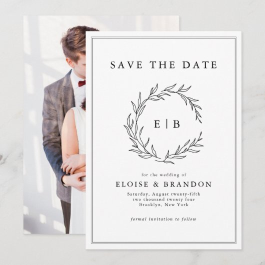 Minimalistische zwart-wit foto moderne bruiloft save the date (Voorkant / Achterkant)