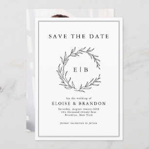 Minimalistische zwart-wit foto moderne bruiloft save the date