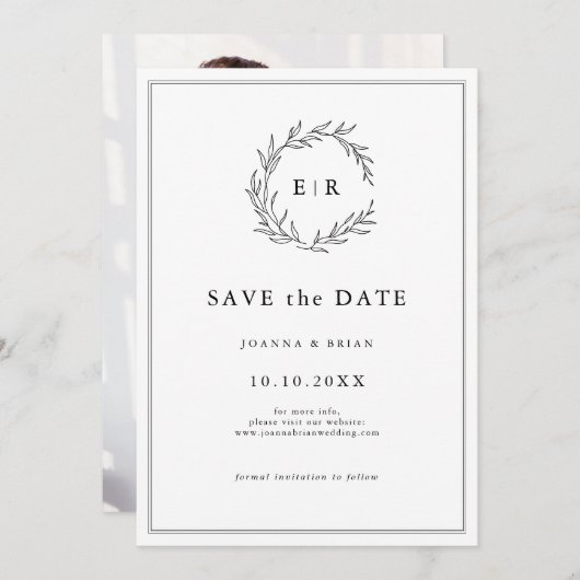 Minimalistische zwart-wit foto moderne bruiloft save the date (Voorkant / Achterkant)