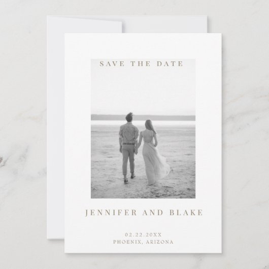 Minimalistische zwart-wit foto QR-code Save the Da Date (Voorkant)