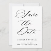 Minimalistische zwart-wit foto & QR-code trouwkaar Save The Date (Voorkant)