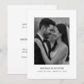 Minimalistische zwart-wit foto | Typografie bruilo Save The Date (Voorkant / Achterkant)