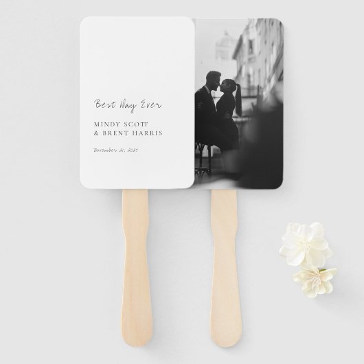 Minimalistische zwart-wit fotomodern bruiloft handwaaier (Voorkant en achterkant)