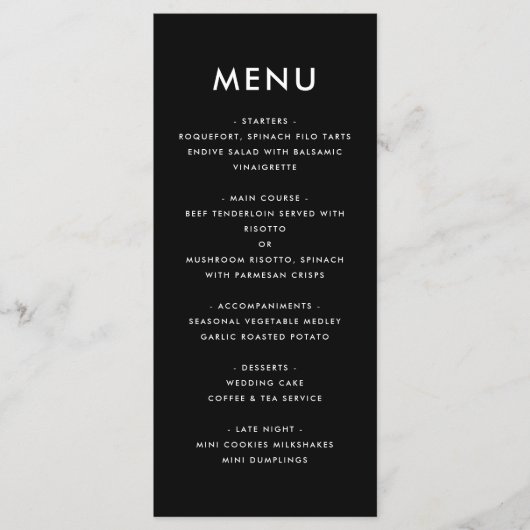 Minimalistische zwart-wit gedurfde moderne bruilof menu (Voorkant)