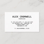 Minimalistische zwart-wit gedurfde unieke typograf visitekaartje (Achterkant)