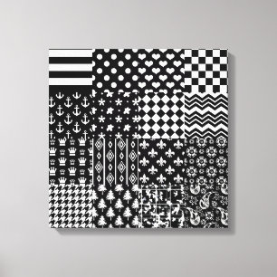 Minimalistische zwart-wit gemengde patroon stijl canvas afdruk