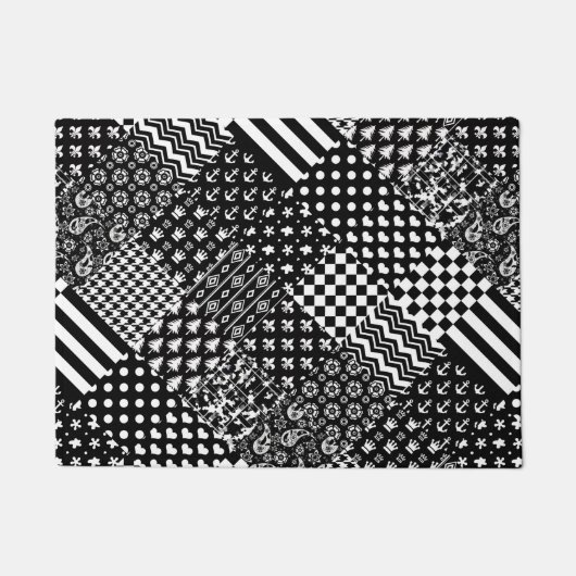 Minimalistische zwart-wit gemengde patroon stijl deurmat (Voorkant)
