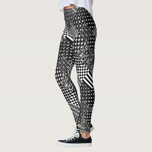 Minimalistische zwart-wit gemengde patroon stijl leggings (Links)