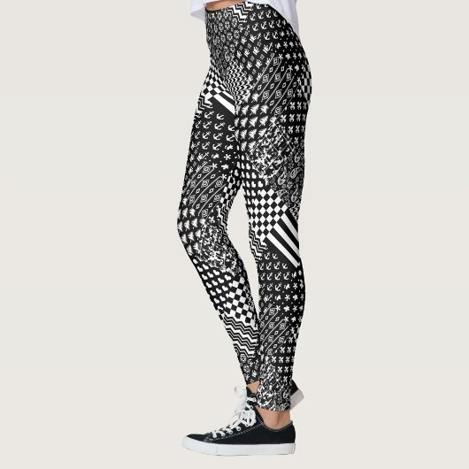 Minimalistische zwart-wit gemengde patroon stijl leggings