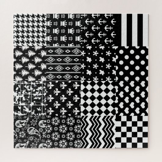 Minimalistische zwart-wit gemengde patroon stijl legpuzzel (Horizontaal)