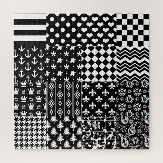 Minimalistische zwart-wit gemengde patroon stijl legpuzzel (Verticaal)