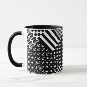 Minimalistische zwart-wit gemengde patroon stijl mok