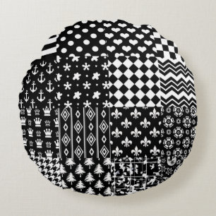 Minimalistische zwart-wit gemengde patroon stijl rond kussen