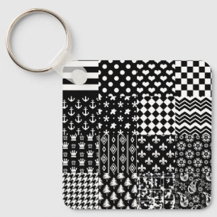 Minimalistische zwart-wit gemengde patroon stijl sleutelhanger