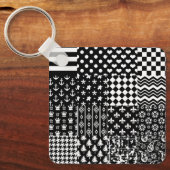 Minimalistische zwart-wit gemengde patroon stijl sleutelhanger (Voorkant)