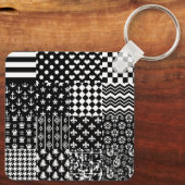 Minimalistische zwart-wit gemengde patroon stijl sleutelhanger (Achterkant)