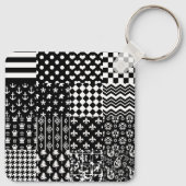 Minimalistische zwart-wit gemengde patroon stijl sleutelhanger (Achterkant)
