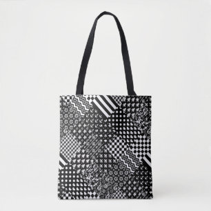 Minimalistische zwart-wit gemengde patroon stijl tote bag